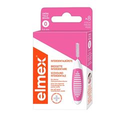 elmex Brosse interdentaire rose (taille 0, 0,40 mm), 1 x 8 brosses interdentaires pour le nettoyage des petits espaces interdentaires