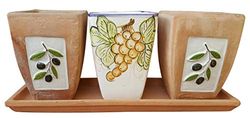 VASI IN TERRACOTTA E CERAMICA ARTISTICA (3 PEZZI) + SOTTOCASSETTA IN TERRACOTTA; FATTI E DIPINTI A MANO - PIANTINE GRASSE ODORI