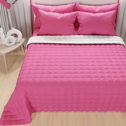 PETTI Artigiani Italiani - Quilt voor tweepersoonsbed, licht dekbed, dubbelzijdig, gewatteerd sprei, licht zomerdekbed, fuchsia-wit