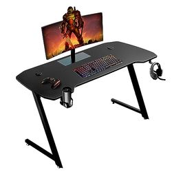 Baroni Home Ergonomisch gamingbureau met standaard en haak voor hoofdtelefoon en bekerhouder, speeltafel van MDF en staal, 140 x 60 cm