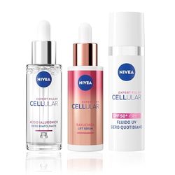 NIVEA Cellular Expert Skincare Kit, Set skincare completo con Siero Viso Acido Ialuronico Rimpolpante 30 ml, Siero Bakuchiol Effetto Lifting 30 ml e Fluido UV Quotidiano SPF50+ per layering