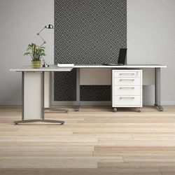 Dmora - Bureau Myriam, Pupitre Polyvalent, Table de Bureau pour PC, Plan de Travail, 230x200 h75 cm, Blanc et Gris