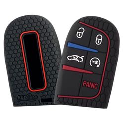 A.M.E. 2pcs Deluxe Key Fob Remote Cover Case Skin for Jeep Grand Cherokee Dodge Challenger Charger Dart Durango Journey Chrysler (Push Button Start Models) (Black 2PCS)