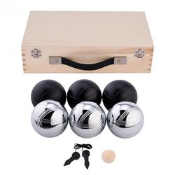 Engelhart - 010208 - Boulesballen set een mooie Luxe houten boulekoffer - jeu de boules 2x3 stalen ballen - 720g - Petanque