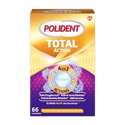 Polident Nettoyant Total Action, Pour Prothèses Dentaires Partielles ou Complètes, Réduit La Formation de Plaque, 66 Comprimés