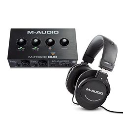 Audio Interface & Headphones - M-Audio M-Track Duo USB Audio Interface for Recording, Streaming and Podcasting & HDH40 Over Ear Studio Headphones