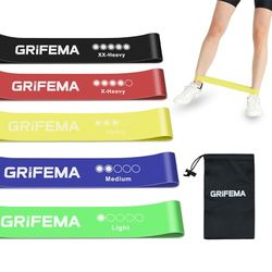 GRIFEMA GAK5001 Weerstandsbanden, set van 5, trainingsweerstandsbanden, set voor dames en heren, 5 verschillende niveaus stretchbanden voor training - voor thuis, sportschool, yoga, training
