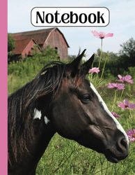 Cute Farm Barn Horse with Flowers Notebook, 8.5x11, Wide Ruled, Great for Everyone Who Loves Horses, Farms, Barns, Pastures, and Pink Wild Flowers, ... or Home, Makes a Fantastic Gift Idea as well