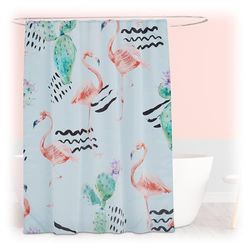 Relaxdays Shower Curtain, Flamingos, 180 x 200 cm, Mould Resistant, Washable, 12 Rings, for Bathtub, Multicoloured, Polyester
