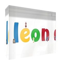 Little Helper Souvenir Décoratif en Acrylique Transparent Poli comme Diamant Style Illustratif Coloré avec le Nom de Jeune Garçon Leon 7,4 x 10,5 x 2 cm Petit
