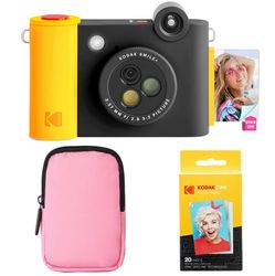 KODAK Smile+ 2-in-1 Fotocamera & Stampante Foto Bluetooth - Pacchetto Iniziale + Custodia Morbida + Carta Zink 20pz - 10MP - Nera
