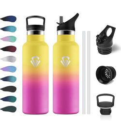 500ml Insulated Water Bottle, BPA Free Water Bottle, Drinking Bottle with Straw, Easy to Clean, Leak-Free, Double Wall Thermal Insulation, Thermos for School, Travel, Camping, Offices