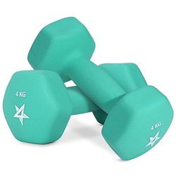 Yes4All Neopren dumbbell par 4 kg handvikt styrka träning för hem gym fitness – 4 kg blågrön