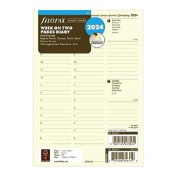 Filofax Agenda 2024 tamaño A5, semana en dos páginas, formato de columna, 5 idiomas, algodón crema