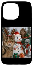 Funny Christmas Cat Selfie with Bigfoot Alien & Snowman Case for iPhone 15 Pro Max