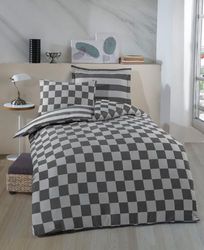 Nuit Des Rêves XXL svart täcke set (155 x 220 cm), 70% bomull/30% polyester, innehåller 1 örngott (80 x 80 cm), maskintvättbart, elegant knappstängning