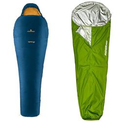Ferrino, Sacco Lightec, Sacco a Pelo, Unisex adulto, Blu, 1100g & Rider, Sacco da bivacco Verde, 230x80x50 cm