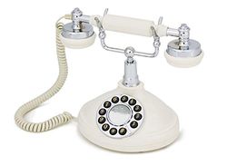 GPO Opal -Téléphone filaire classique rétro à bouton-poussoir,cordon extansible - Ivoir et Chrome