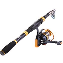 Sougayilang Hengel Reel Combo's Koolstofvezel Telescopische Visstok met Spinning Reel voor Reizen Zoutwater Zoetwater Vissen - 2.1M