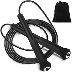 Euqvunn Springtouw 3 Meter, PVC Springtouw met Tas, Verstelbaar Speed Touw Lichtgewicht voor Kinderen, Mannen en Vrouwen, Fitness Workout On-the-Go, Snelheidstraining en Vetverbranding (Zwart)