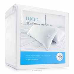 LUCID Protector de Almohada con Cremallera, Impermeable, a Prueba de alérgenos, protección a Prueba de chinches, sin Vinilo, tamaño estándar, Juego de 2, Color Blanco