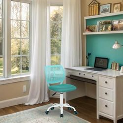 FurnitureR Teenage, in hoogte verstelbare armloze tas, kleurrijke studie voor thuis en computer, ergonomische en draaibare bureaustoel, 40,5 x 44 x 87 cm, turquoise, metaal, 44 x 40 x 87 cm