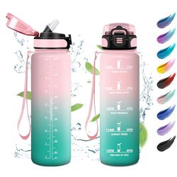 Borraccia Sportiva 1 Litro, Bottiglia Acqua con Indicatore del Tempo, con Cannuccia, Borraccia Motivazionale a Prova di Perdite, Facile Pulizia, Borraccia Palestra per Campeggio, Corsa, Viaggio