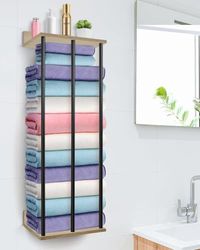 WeGXY Towel Racks for Bathroom Wall Mounted, Wall Towel Rack for Rolled Towels,Metal Towel Holder with Wooden Shelf,Towel Storage Organizer for Small Bathroom