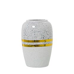 JARRÓN CERÁMICA PLATEADO/BLANCO C/FRANJAS ORO_°13X20CM
