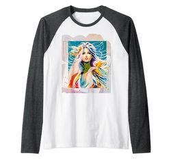 Cartone animato donna capelli selv Maglia con Maniche Raglan