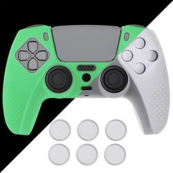 eXtremeRate PlayVital 3D Studded Edition Silicone Cover Skin for PS5 Controller, Rubber Protector With Thumb Grip Caps - Glow in Dark Green
