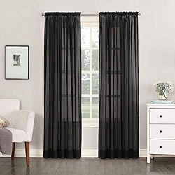 Megachest a pair of 3+7cm slot top sheer lucy voile curtain with tie backs 31 colors 10 sizes (black, 56" wideX81 drop(W142cmXH206cm))