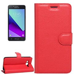 Carcasa de telefono for Galaxy J2 Prime Litchi Texture Horizontal Flip Funda de Cuero con Hebilla magnética y Soporte, Ranuras for Tarjetas y Billetera (Negro) (Color : Rojo)