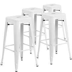 Flash Furniture Meubles Flash Tabouret de Bar en métal coloré pour Restaurant, Plastique, Caoutchouc, Blanc, Lot de 4