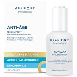 GRANIONS Sérum Visage Anti Age - Collagene et Acide Hyaluronique + Niacinamide, Extrait d'avoine - Skincare Anti Ride Collagene Marin -Testé sous contrôle dermatologique, Sérum Liftant Anti Ride 30 mL