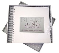Wit Katoen Kaarten 30e Parel Jubileum Herinneringen van Dit Jaar, Kaart & Geheugen Boek, Glitter & Woorden, Hout, Wit, 27x30x4 cm