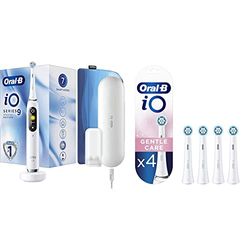 Oral-B iO Series 9 Brosse à Dents Électrique Rechargeable avec 1 Manche Intelligence Artificielle, 1 Brossette et 1 Étui de Voyage & iO Gentle Care, Embout, Pack de 4 Brossettes de Rechange