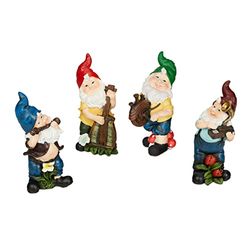Relaxdays Set da 4 Gnomi da Giardino, Musicisti, Statua Nano, in Poliresina Antigelo e Resistente Intemperie, Colorato