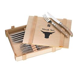 WMF Geschenkidee Conjunto de talheres para 6 pessoas Ranch Blade Cromargan de madeira de carvalho oleado, aço, multicolor, 12 peças