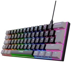 Trust Gaming GXT 867 Acira 60% mekaniskt tangentbord, tysk QWERTZ-layout, RGB-belysning, dubbla tangenter, USB mini bärbart programmerbart litet speltangentbord 60 procent PC bärbar dator