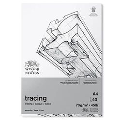 Winsor & Newton - Bloc de papel de calco, 40 hojas, A4, 70 g, 100% libre de ácido, FSC, imprimible con grano fino para trazado preciso, papel para arquitectos