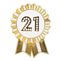 Talking Tables Badge Joyeux Anniversaire Or Blanc Émail Métal Rosette Réutilisable Accessoires pour Filles Adultes Enfants 21e Anniversaire Événement 4.5 cm de Diamètre