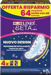 Lines Seda Ultra Absorbentes Ultra Noche con Alas, Paquete de escolta, Pack de 64 unidades