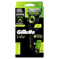 GilletteLabs Maquinilla De Afeitar Neon Night Edition, 1 Mango Con Barra Exfoliante Integrada, 2 Cuchillas De Recambio Con Banda Lubricante, 1 Estuche De Viaje, 1 Colgador De Pared