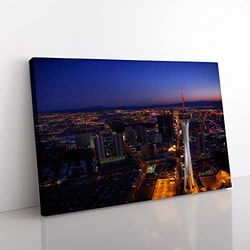 Las Vegas Strip Skyline Nevada USA No.10 Modern Canvas Wall Art Print Ready to Hang, Framed Picture for Living Room Bedroom Home Office Décor, 50x35 cm (20x14 Inch)