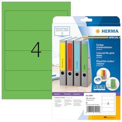 HERMA Self Adhesive Spine Labels, 4 Labels per A4 Sheet, 20 Sheets, 192 x 61 mm, 80 Labels, Blank Lever Arch File Folder Labels Stickers, Sticky Labels for Laser & Inkjet Printer, Green
