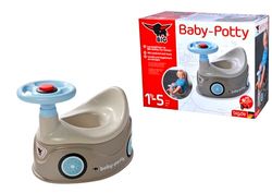 BIG Spielwarenfabrik 800054801 Baby Potty grijze leerpotje in Big-Bobby-Car design met afneembaar stuur en hoge rugleuning, uitneembaar inzetstuk, voor kinderen vanaf 18 maanden,grijs