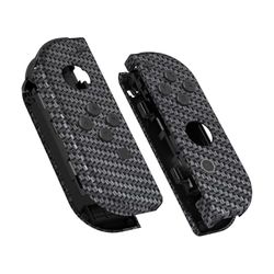 eXtremeRate Soft Touch Grip Black Silver Carbon Fiber Joy con Handheld Controller Case w/Full Set Buttons, Replacement Shell for Nintendo Switch Joycon & Switch OLED Joy con