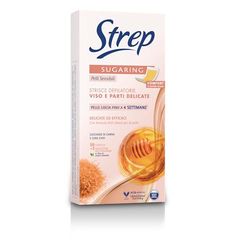 Strep - Strisce Depilatorie Viso e Parti Delicate Sugaring, per Pelli Sensibili, Senza profumo, con Zucchero di Canna e Cera d’Api, 20pz