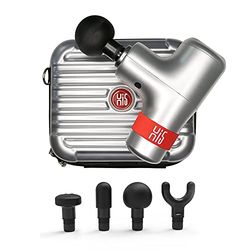Hi5 General Trillingsmassageapparaat, diep weefsel, massagepistool, massage-pistool voor afvallen na sport, nek, schouders, rug, ontspannen, rustig werking, 4 massagekoppen zilver met hardcase